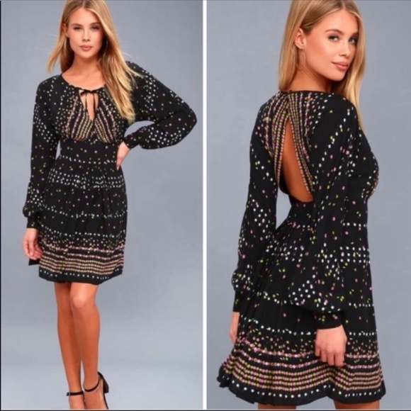 Free People Dresses & Skirts - NWT Free People CORYN BLACK PRINT DRESS SZ-12